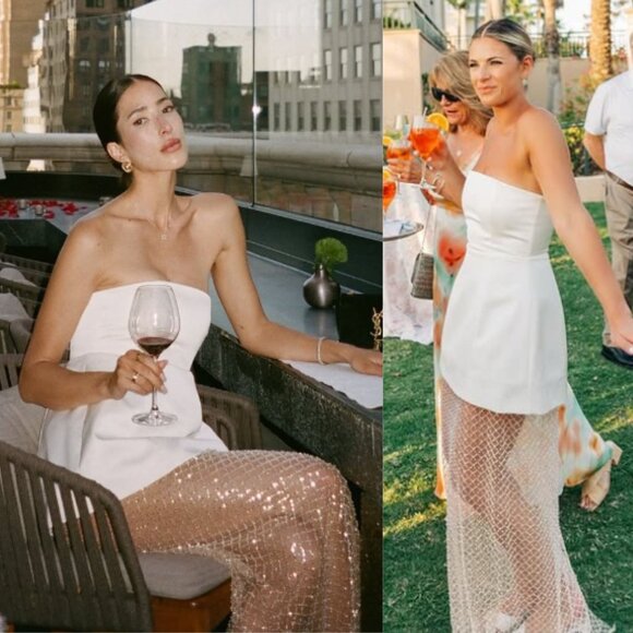 Delfi Collective Gemma Maxi Dress Ivory Strapless Netted Beaded Sequin Size XL - Picture 3 of 16